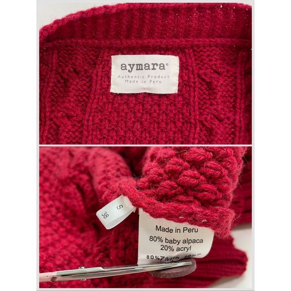 Aymara Mushua Cable Knit Cardigan Sweater Wool Stretch Red S/38 - Picture 8 of 8